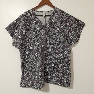 Scrubs by Nick & Sarah Floral Print Scrub Top Size 1X Cotton Blend